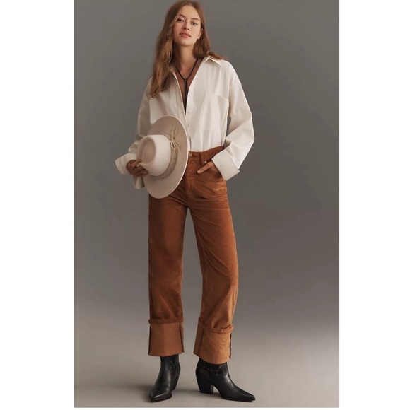 NWT Anthropologie Pilcro The Scotty Corduroy Cuffed High Rise Wide Pant Brown 32 - Picture 1 of 13